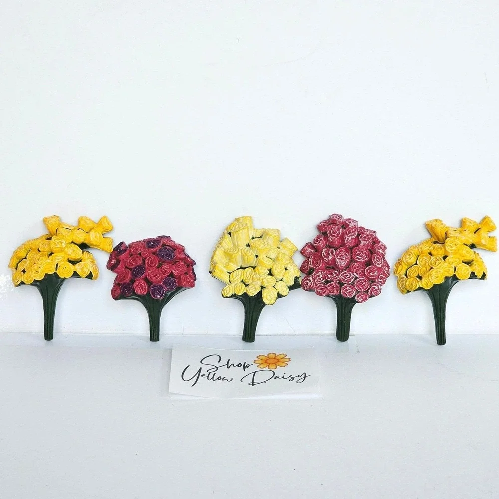 1:6 Scale Miniature Flower Bouquets Yellow Pink Purple Rose Dollhouse Accessory